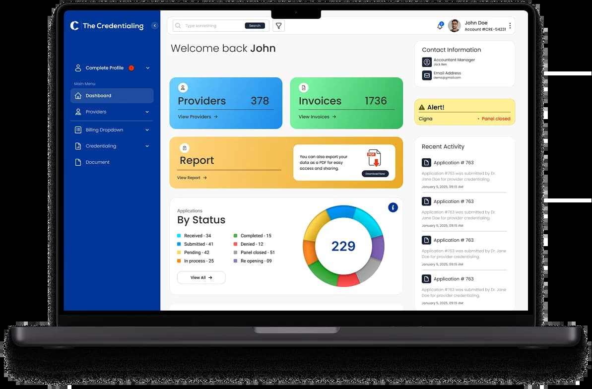 credentialing dashboard