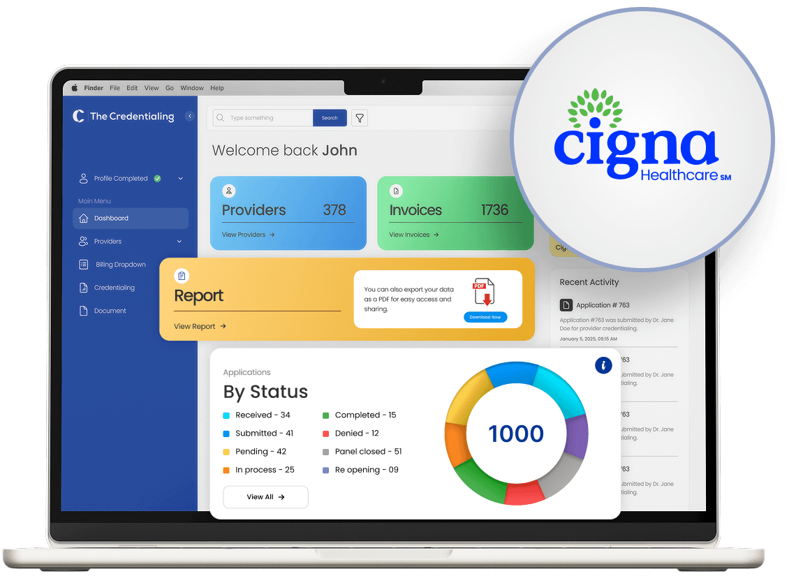 The Credentialing Portal Dashboard with Cigna