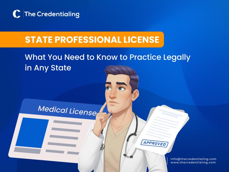 Healthcare provider reviewing state professional license documents for U.S. medical practice